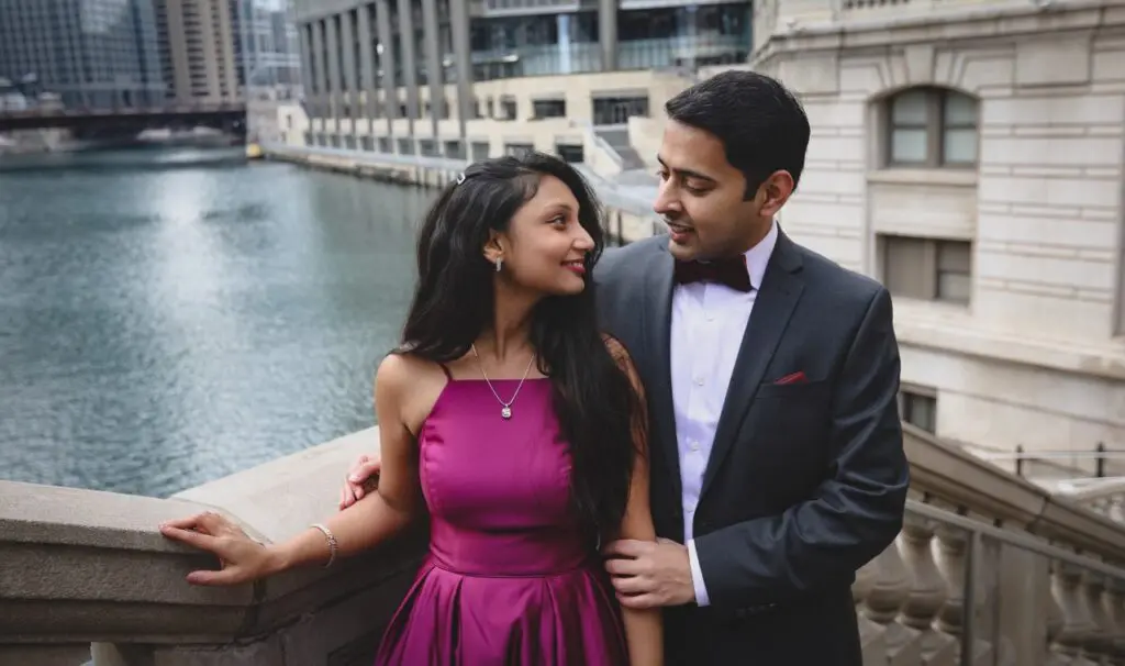 Couples Photography – elegant evening portrait by lake