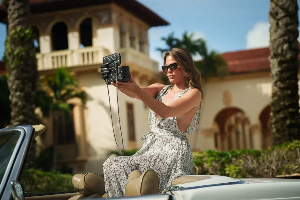 Canvas weekender bag product photography on model – commercial photographer and filmmaker Hollywood Florida