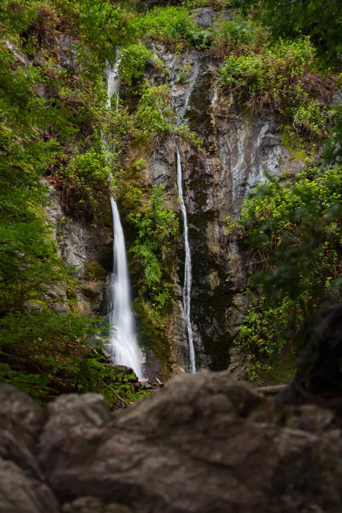 Waterfall in a forest, long-exposure landscape photography