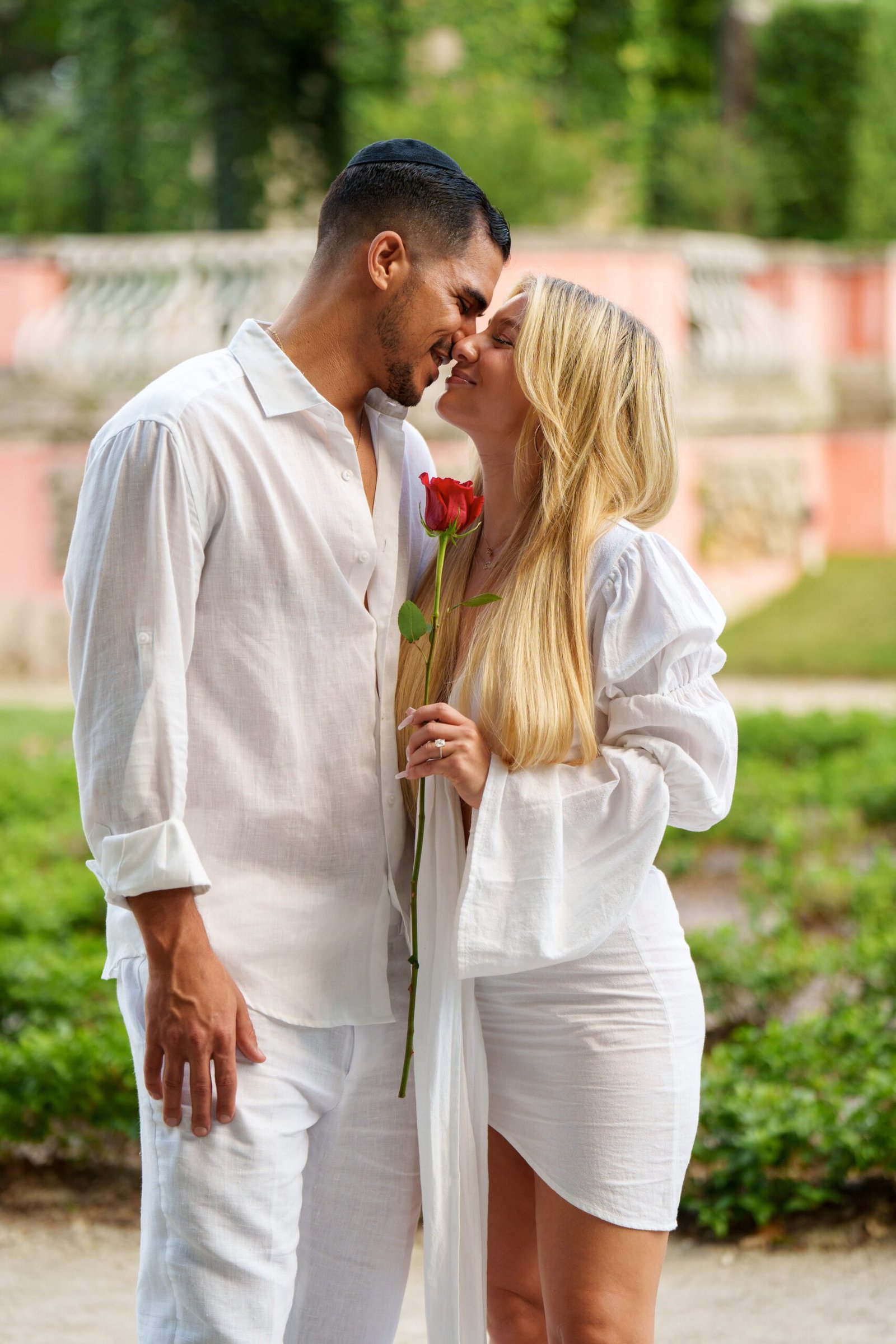 Bex and Dor embracing during their proposal session at Vizcaya