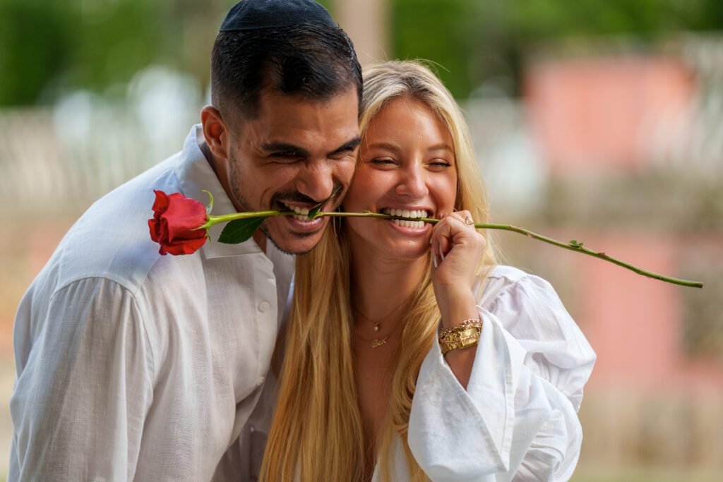 Bex and Dor walking together through the gardens at Vizcaya before the proposal
