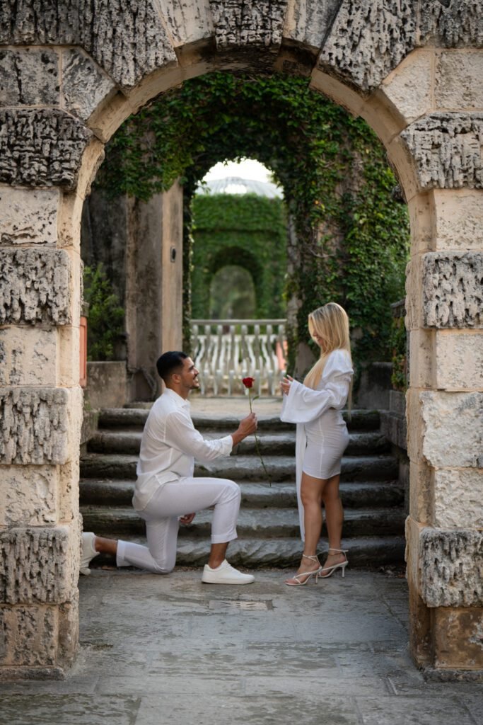 Bex and Dor sharing a moment at Vizcaya just after their proposal
