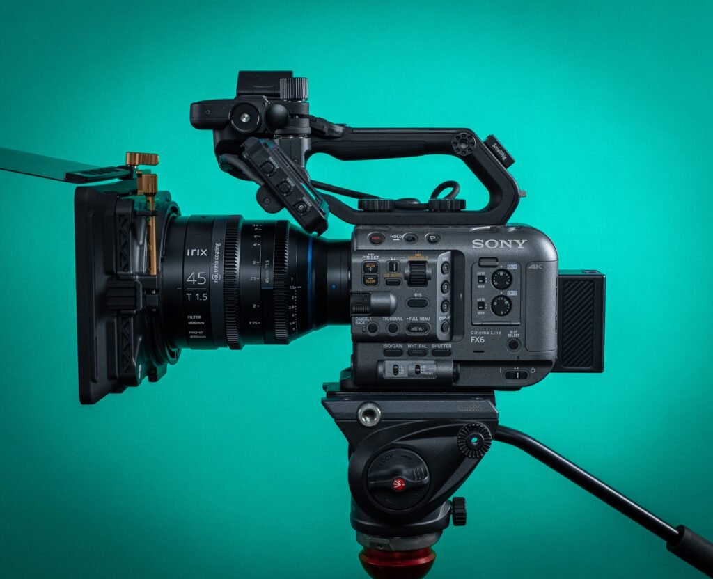 Sony FX6 cinema camera with Irix 45mm lens on a tripod