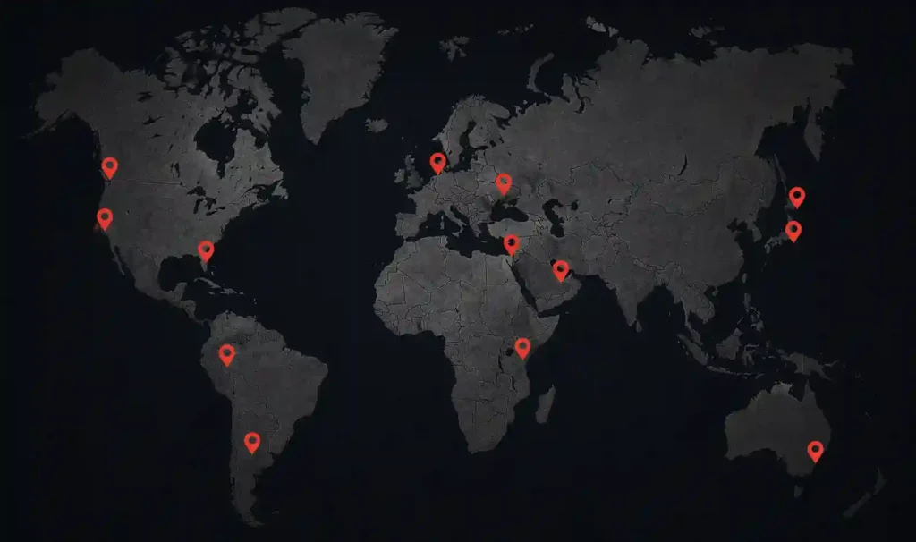 World map marking the locations Dov Gurewicz has traveled for productions
