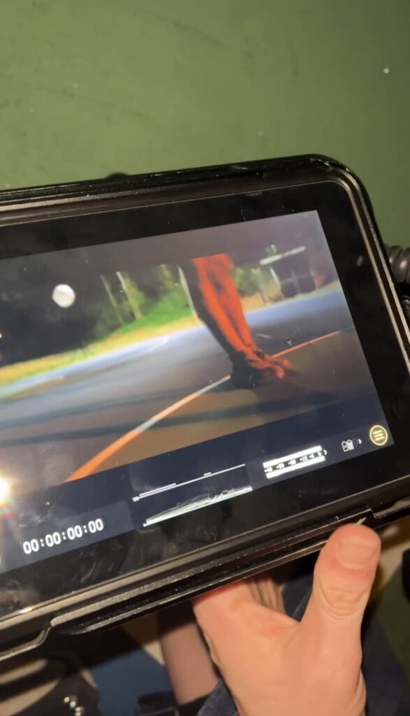 Monitor showing footage being reviewed on a camera screen