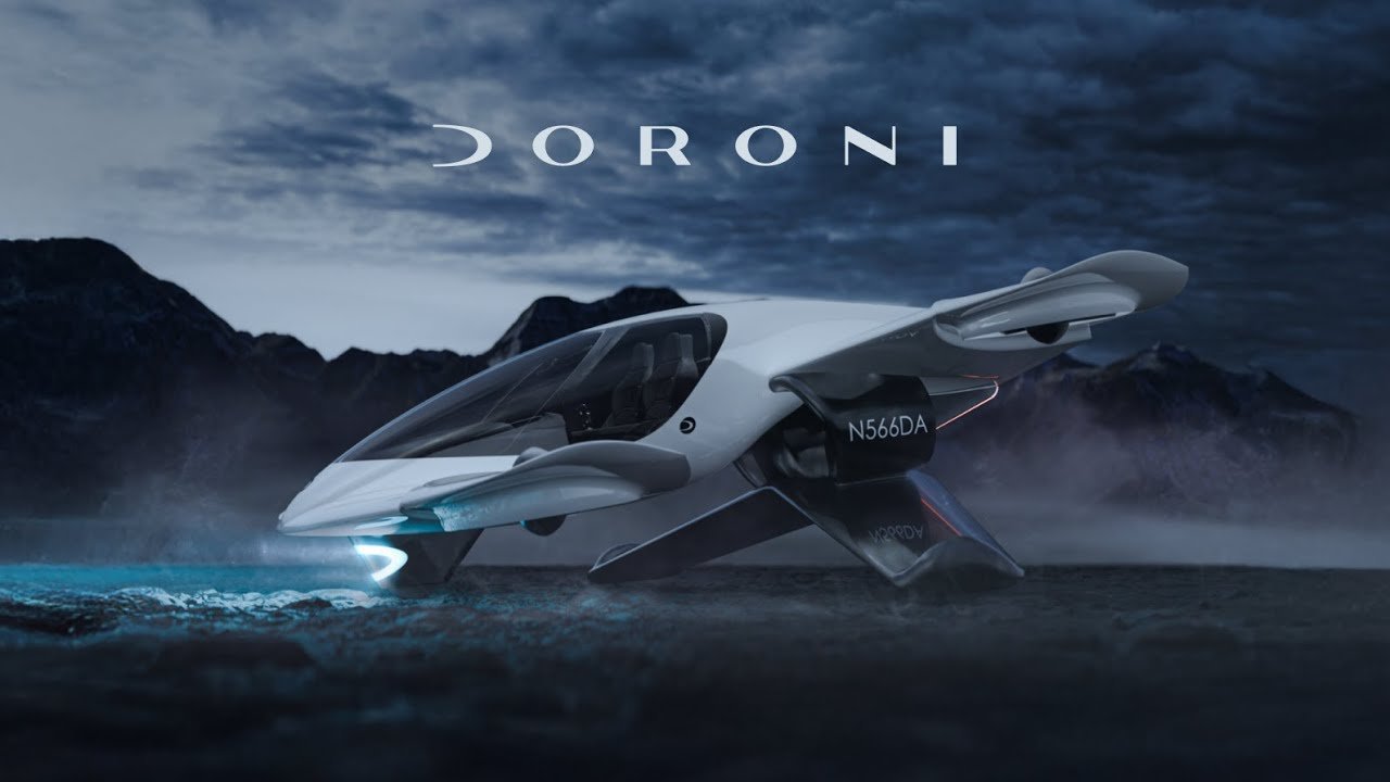 The Doroni H1-X personal aircraft at dusk, key art from the Doroni Aerospace brand film