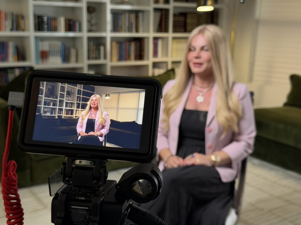 Camera monitor showing the framing of a legacy film interview