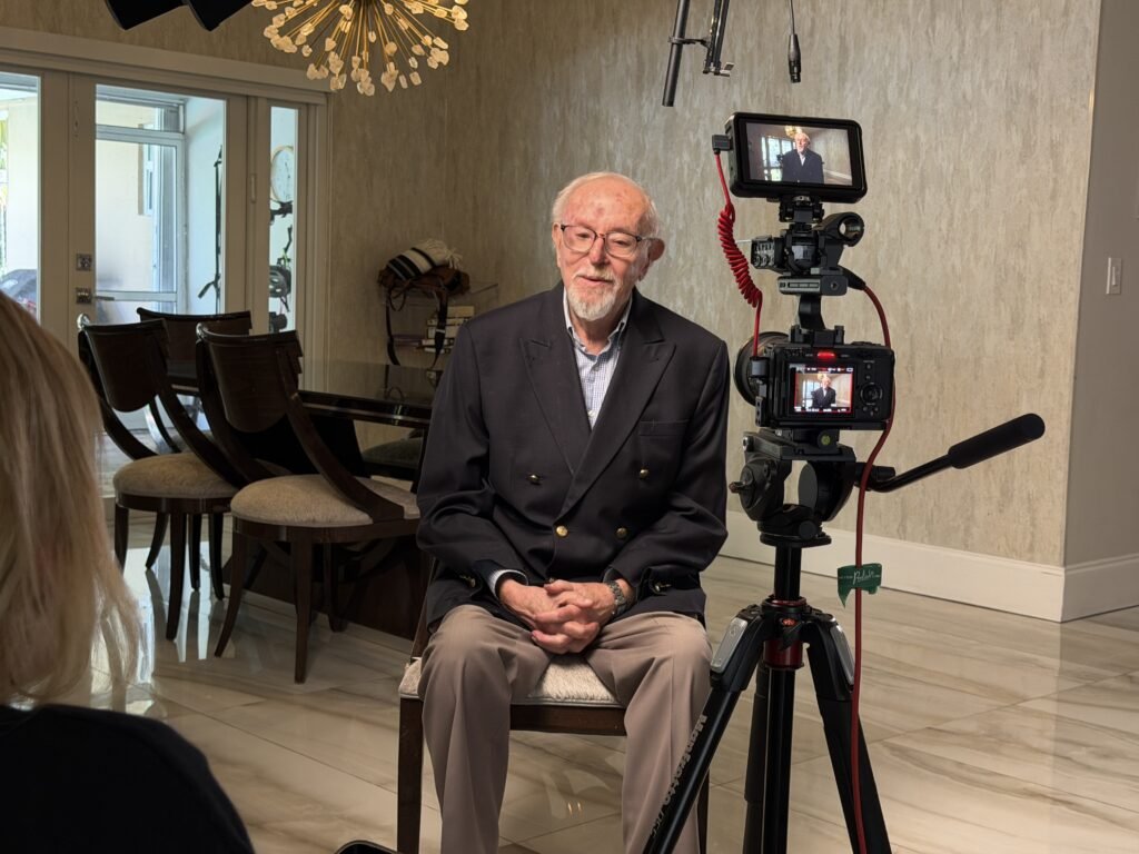 Legacy film interview set up in a family dining room with the subject seated for camera