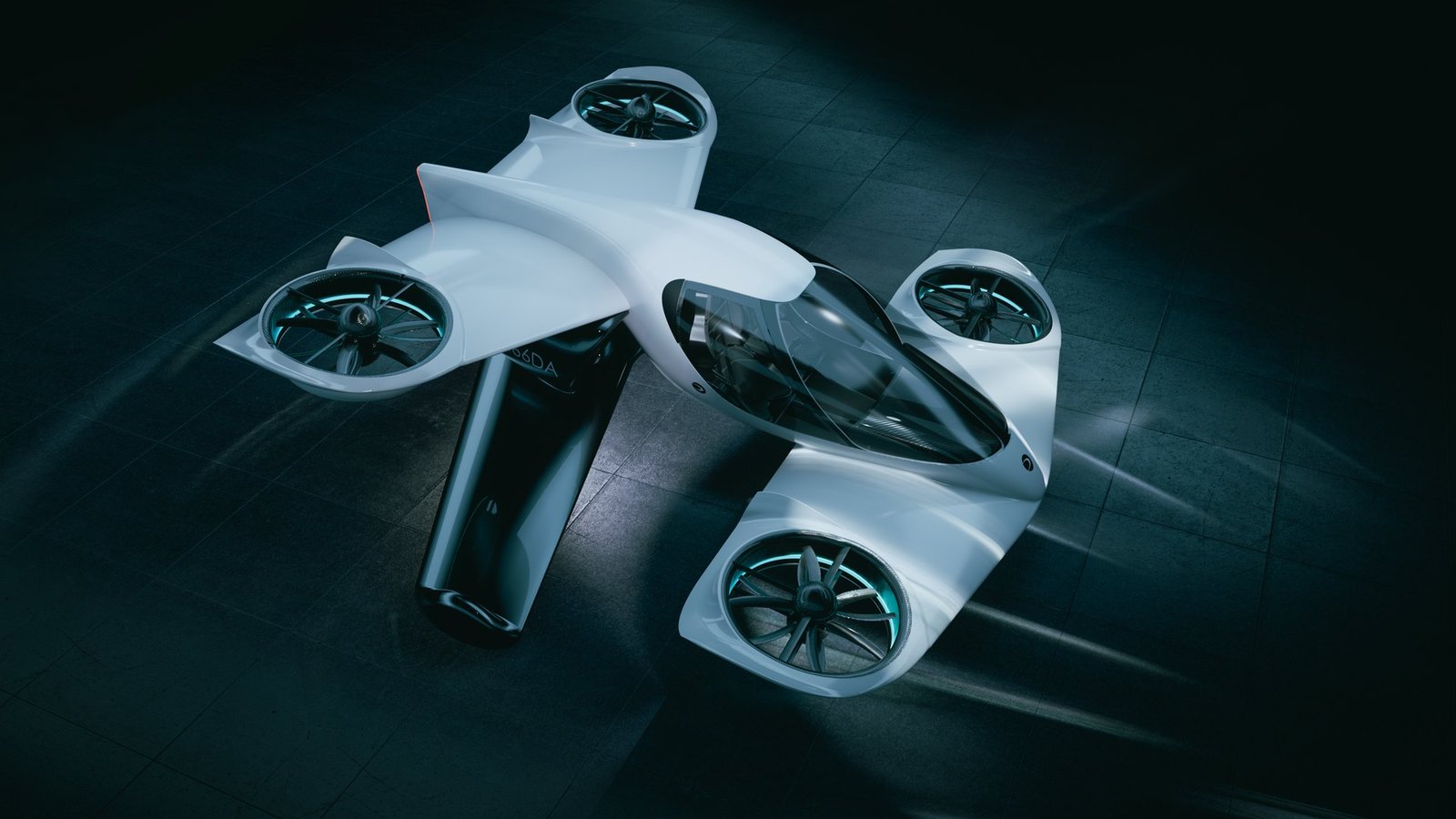 The Doroni H1-X, a two-seat personal electric aircraft with four ducted rotors, in Doroni Aerospace's own studio render